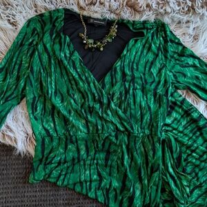 INC International Concepts Green Animal Print Wrap Blouse
